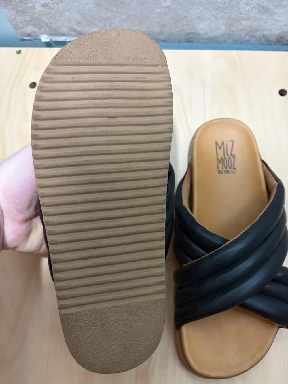 black Miz Mooz Marinella Leather Slide Sandals size 39 Or Women’s 8.5